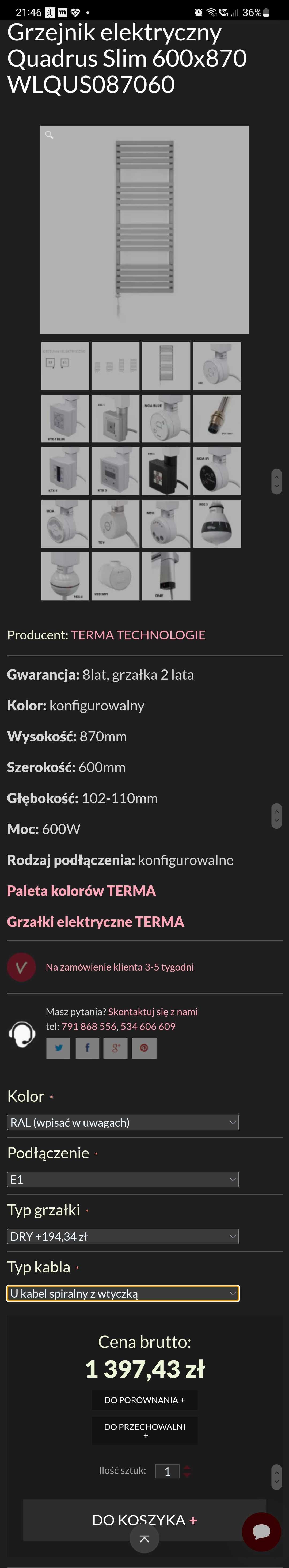 Grzejnik kaloryfer elektryczny Quadrus Slim