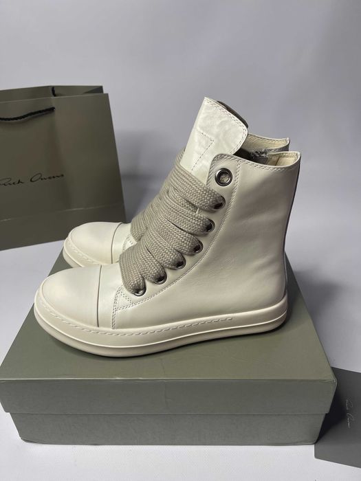 Кеди Rick Owens GEOBASKET кеды кроссовки белые jumbo lace laces 43 42