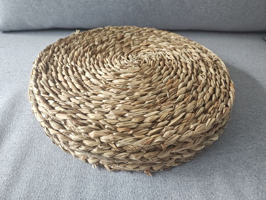 Okrągła podkładka trawa morska 30 cm, boho, jak nowa, 4 sztuki