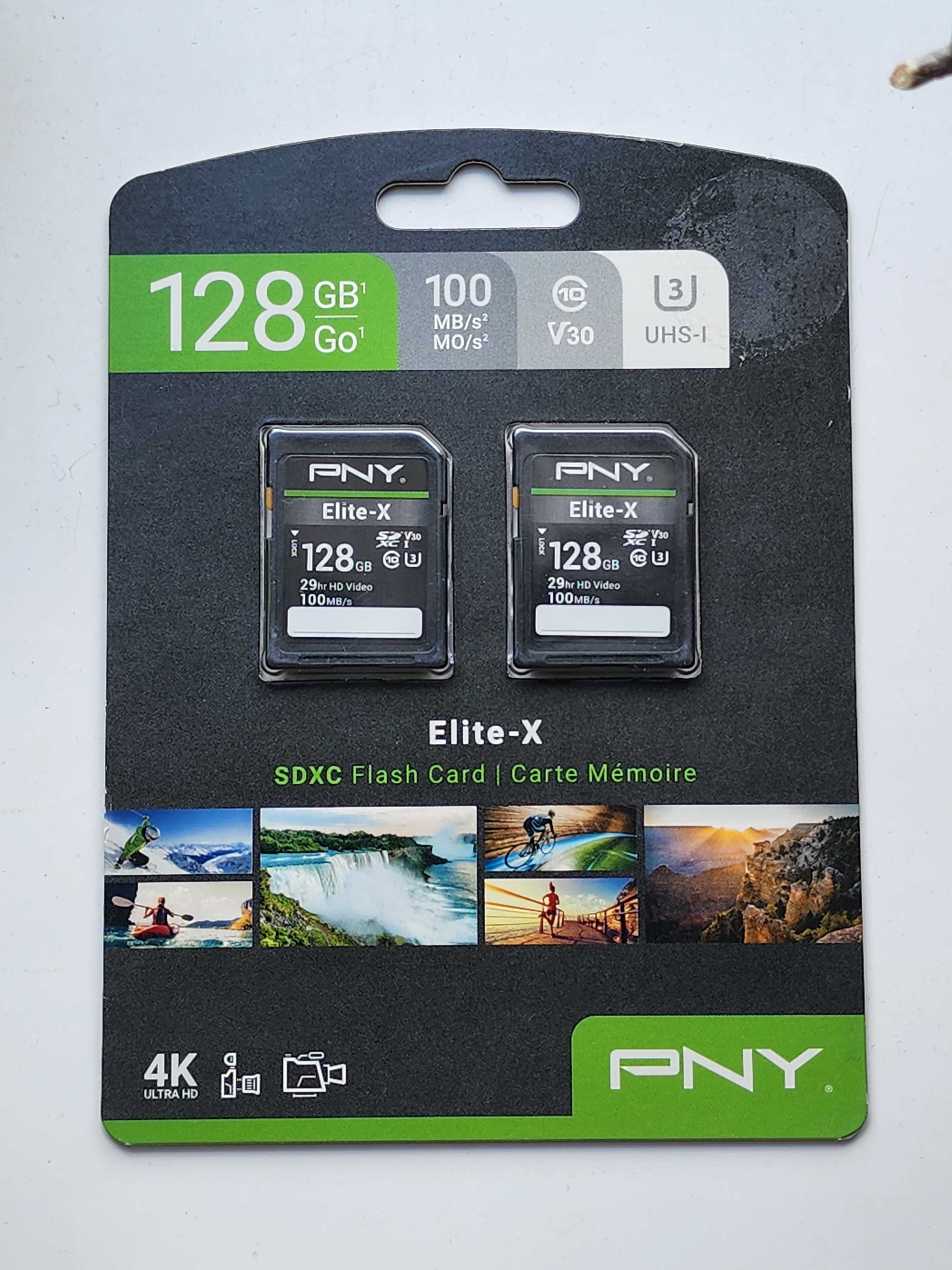 PNY 128GB Elite-X Class 10 U3 V30 SDXC Flash Memory 2шт Нова оригінал