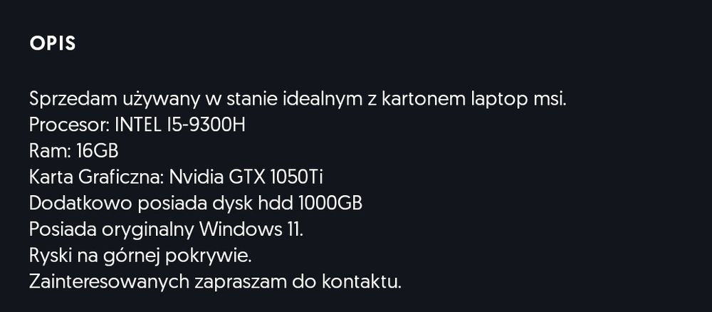 Laptop Gamingowy MSI GF63 Thin 9RCX