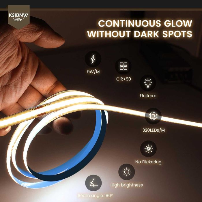 Taśma Led Cob 24v 10m Rolka 320 Led/M Neon 4000k Neutralna Biała Mocna