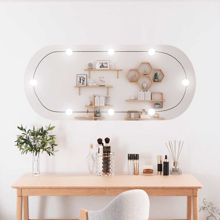 vidaXL Lustro ścienne z LED, 45x100 cm, szklane, owalne