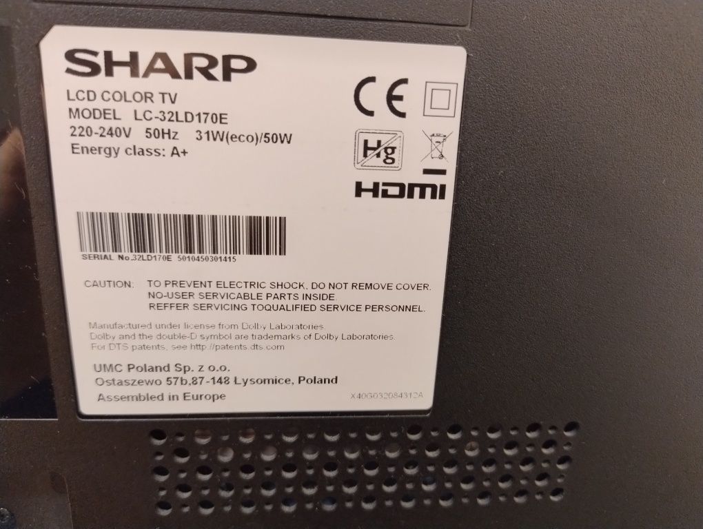 Telewizor SHARP 32 cale LCD + dekoder DVB-T2