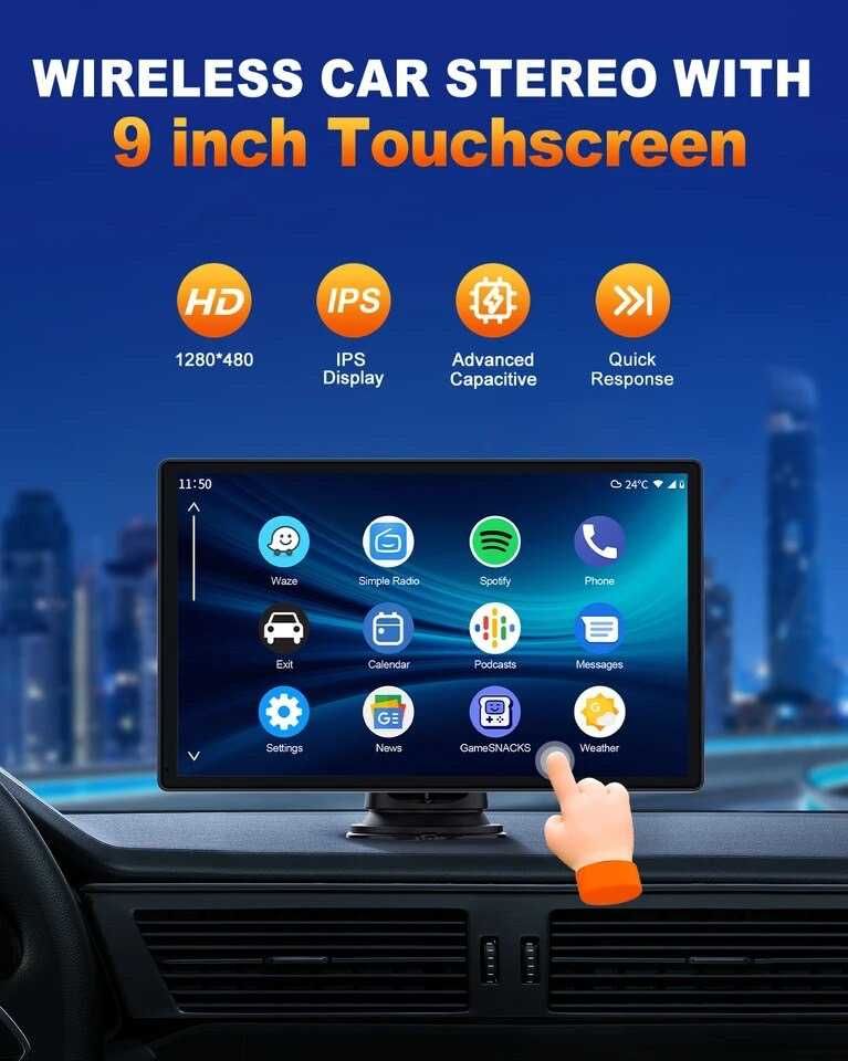 Автомобильный экран TOGUARD '9 беспроводной CarPlay & Android Auto