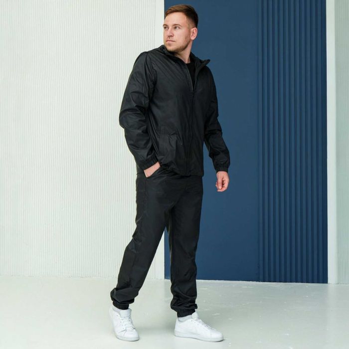 Чоловічий спортивний костюм плащівка вітровка штани чорний S - XXL