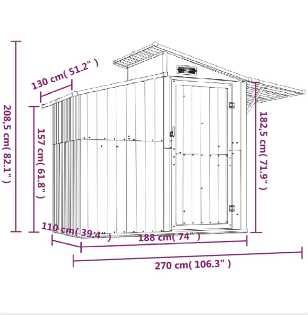 Abrigo de jardim 270x130x208,5 cm aço galvanizado