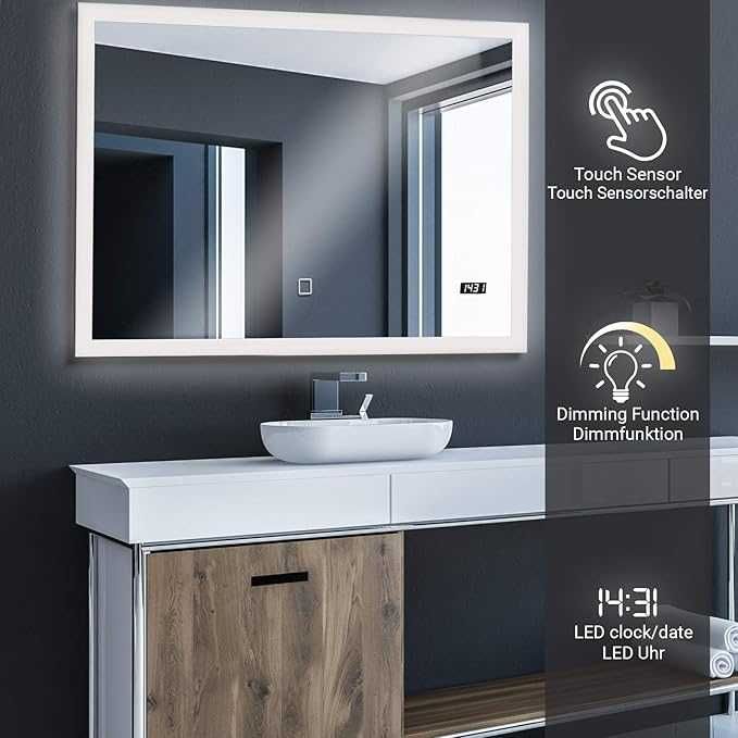 Aquamarin Lustro łazienkowe z oświetleniem LED,  A++ 80x60