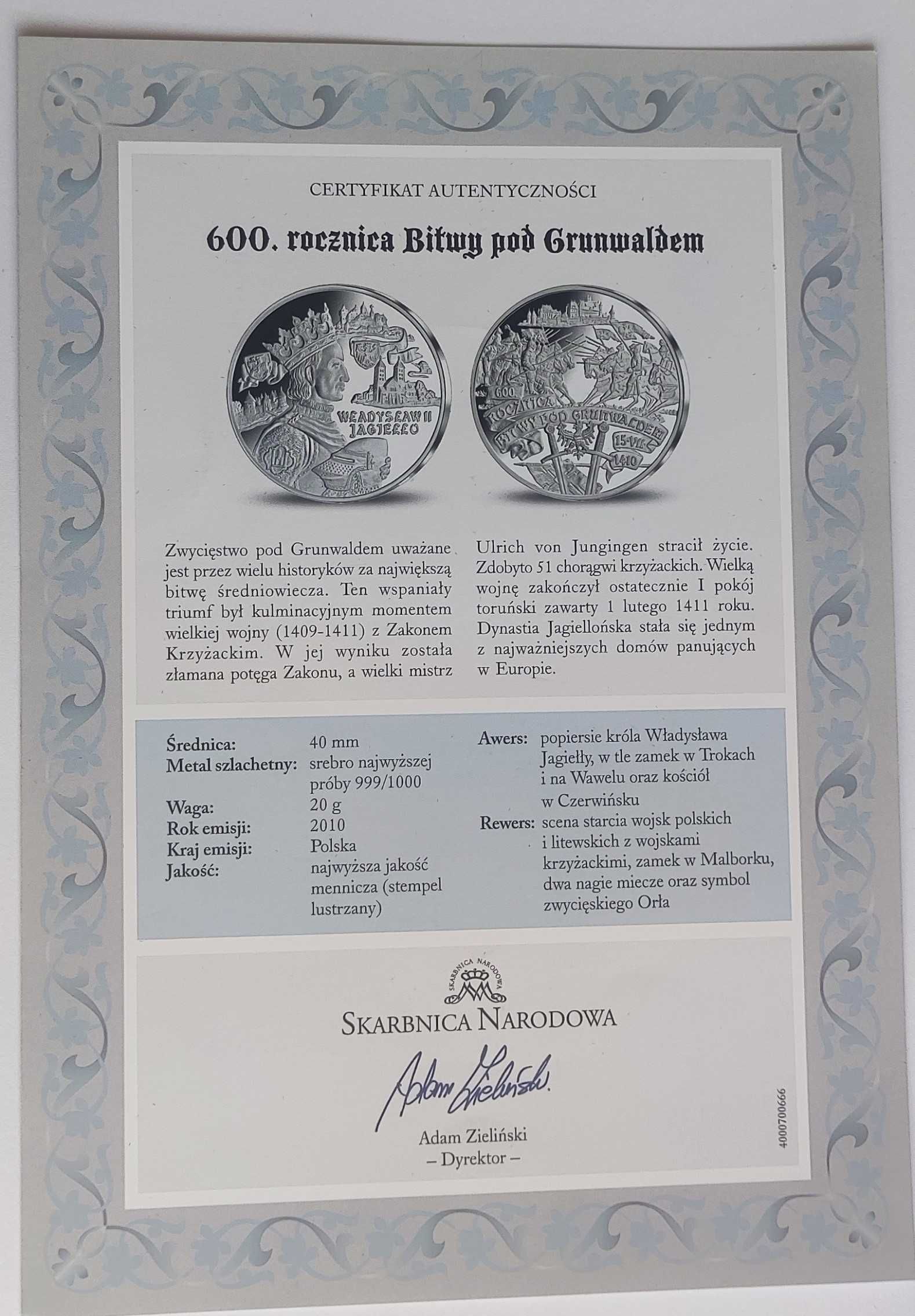 Medal 600 lat bitwy pod Grunwaldem