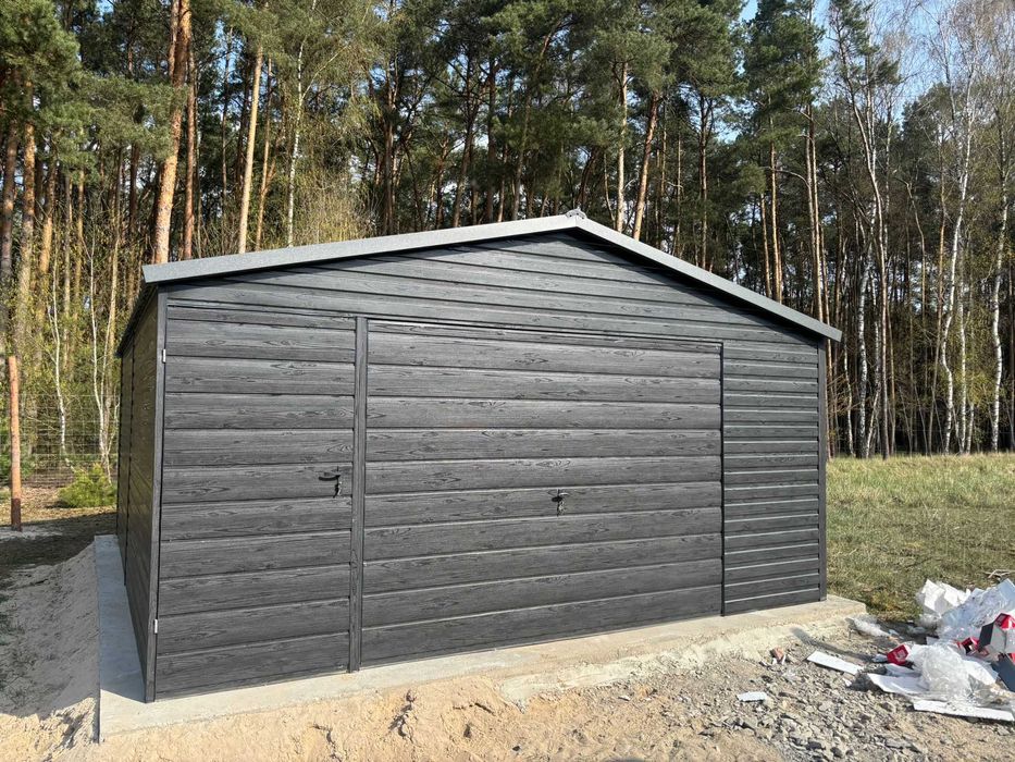 Garaż blaszany premium drewnopodobny 3x5 blachodachówka