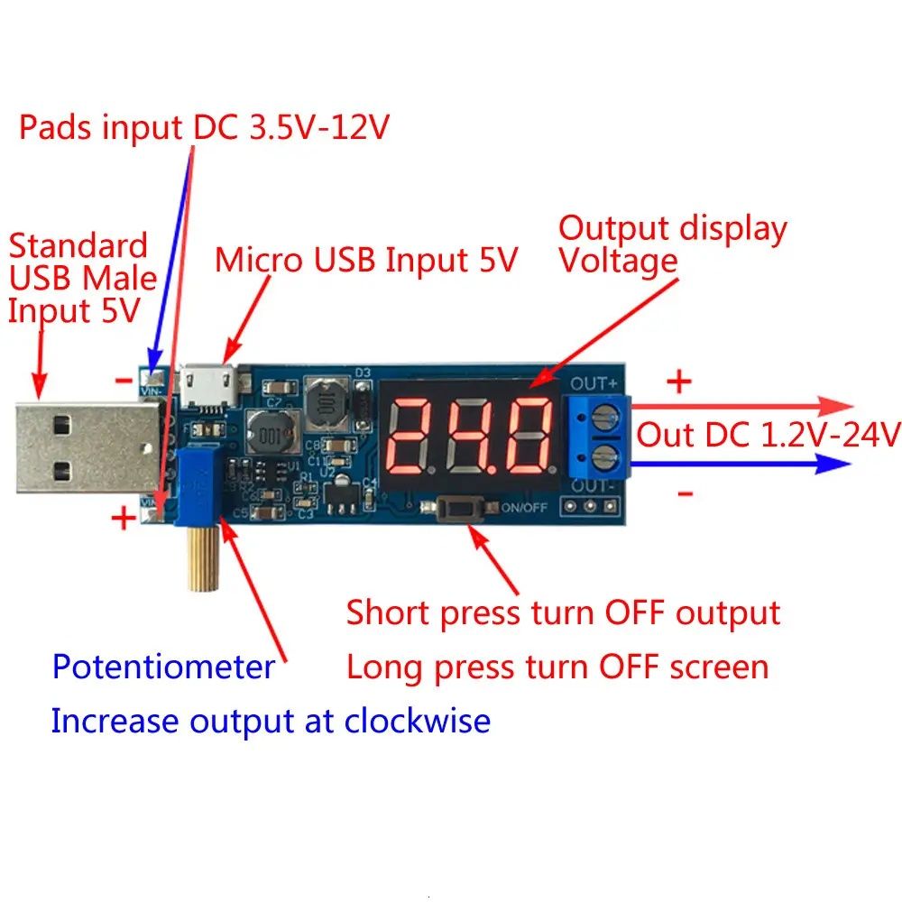 USB Понижающе - повышающий преобразователь 5В в 1.2-24В