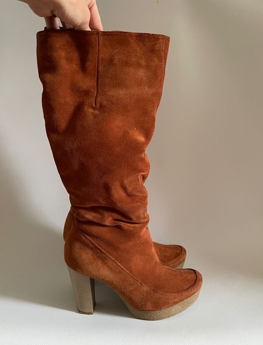 Жіночі чоботи помаранчева замша. Теплі. Зима