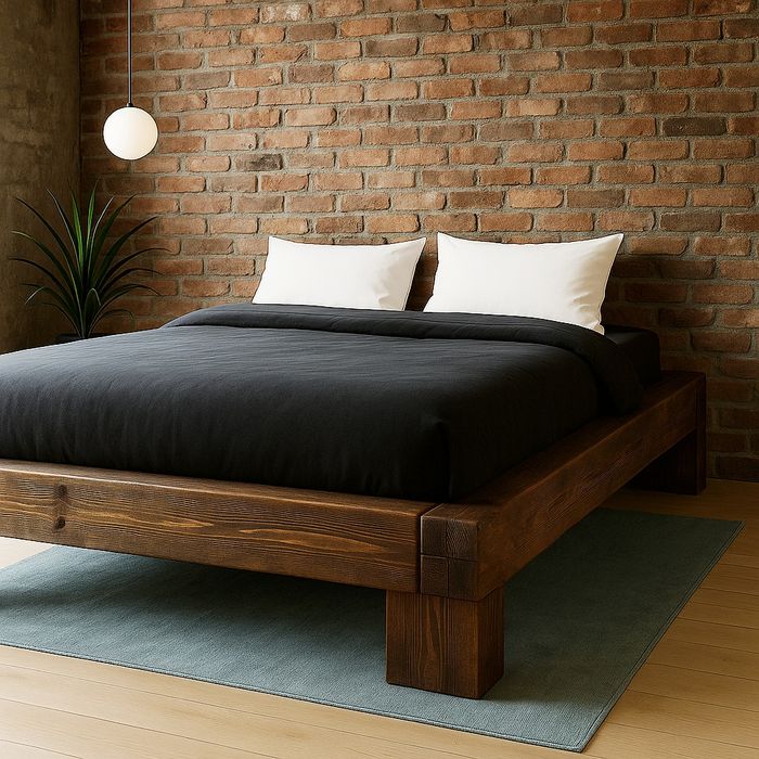 Łóżko Japońskie Drewniane Minimalistyczne Nią Dąb Ciemny 160x200
