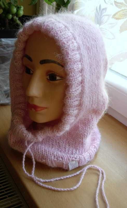 kaptur balaclava alpaka moher jedwab pastelowy róż