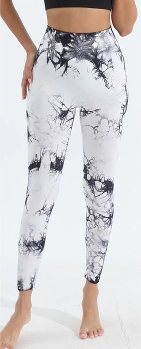 Damskie Legginsy PUSH UP Wysoki Stan TIE-DYE Neon na Siłownię - S
