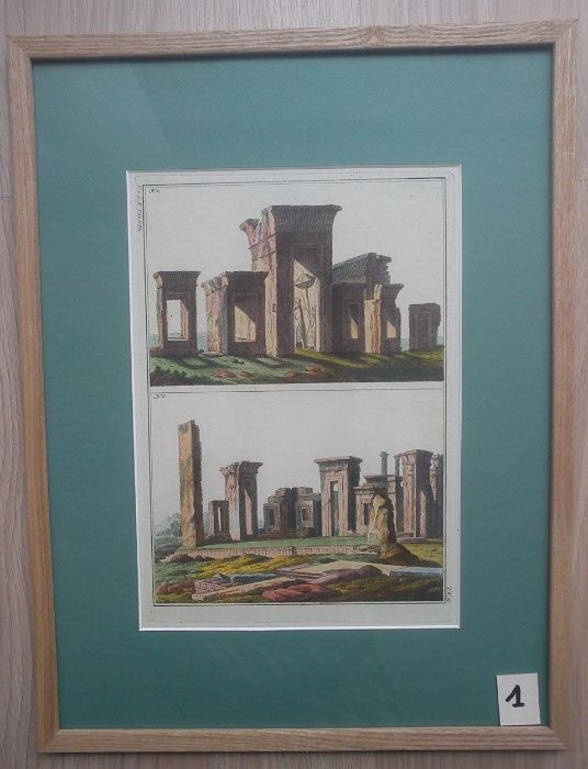 Miedzioryt z początku XIX w. ruiny pałacu Dariusza w Persepolis