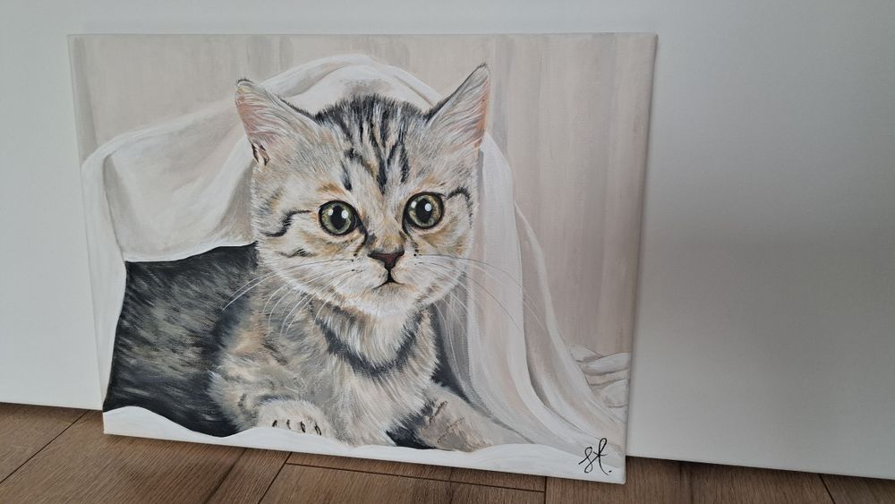 Obraz ręcznie malowany Kot handmade