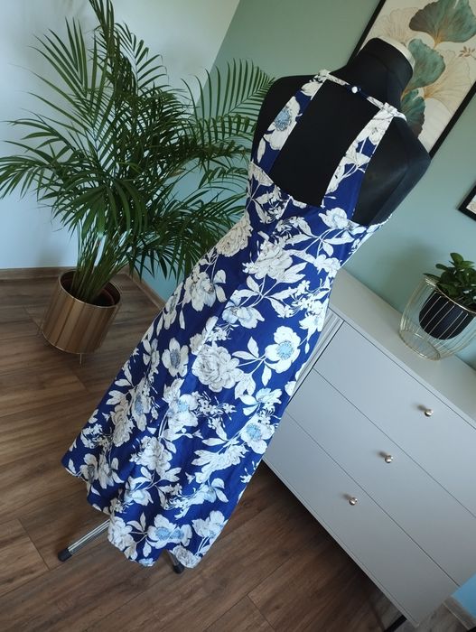 Elegancka długa letnia sukienka 42 wesele impreza lato