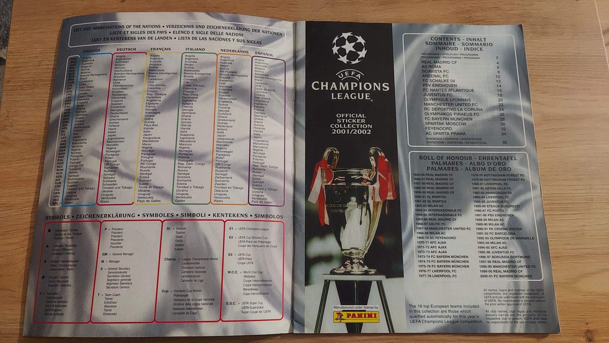 Champions League 2001/2002 album naklejki liga mistrzów panini