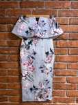 Sukienka midi PrettyLittleThing kwiaty popiel blekitna olowkowa XS