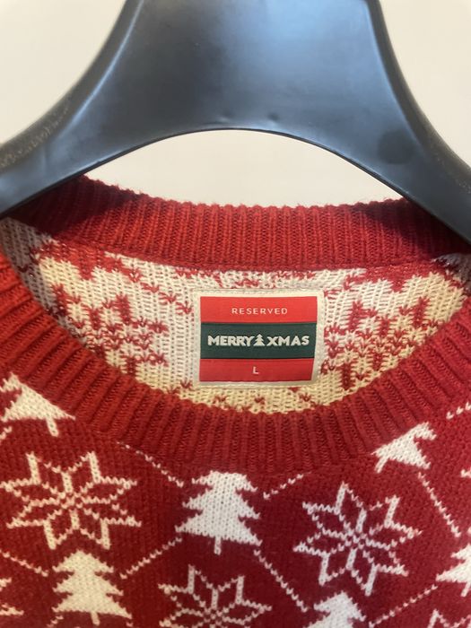 Czerwony męski sweter świąteczny z lamą Reserved L