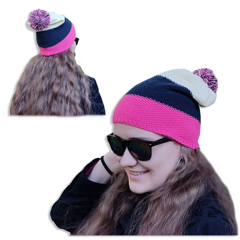 Czapka damska zimowa z pomponem ciepła beanie