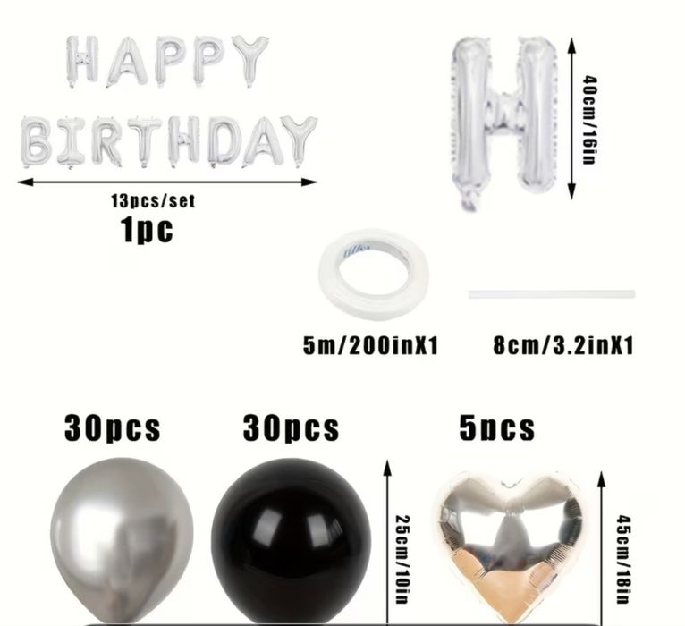 Набір для дня народження HAPPY BIRTHDAY з кульками та стрічкою
