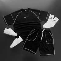 Стильний чоловічий комплект футболка шорти чорний найк Nike