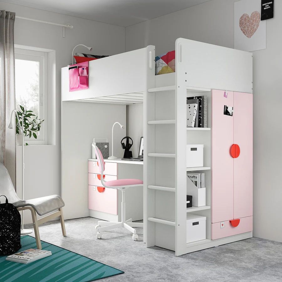 Детская кровать IKEA чердак со столиком и шкафчиком SMÅSTAD