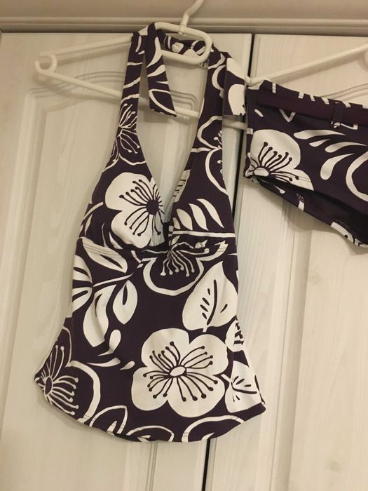 Strój kąpielowy fioletowy w kwiaty tankini i spodenki 36/38 jak nowy