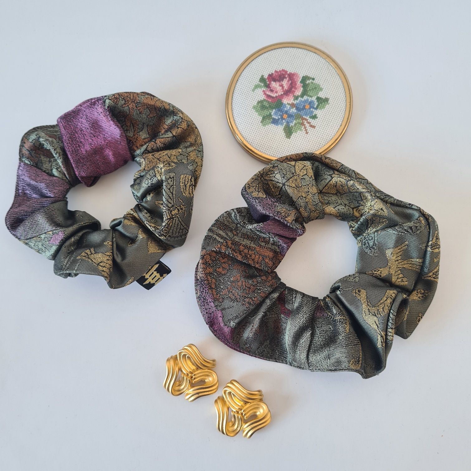 2x scrunchie gumka frotka 100% jedwab silk retro vintage