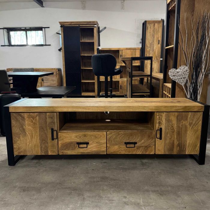 Loftowa komoda szafka rtv seria Britt egzotyczne drewno mango Nowa F-V