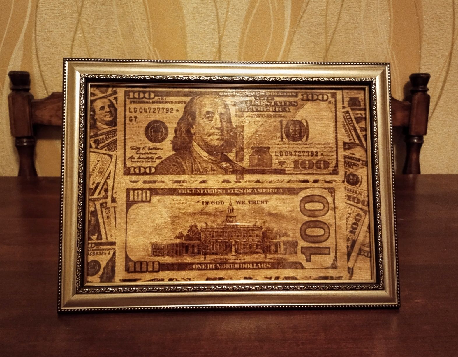 Оригінальна картина подарунок на дереві 100$ США талісман