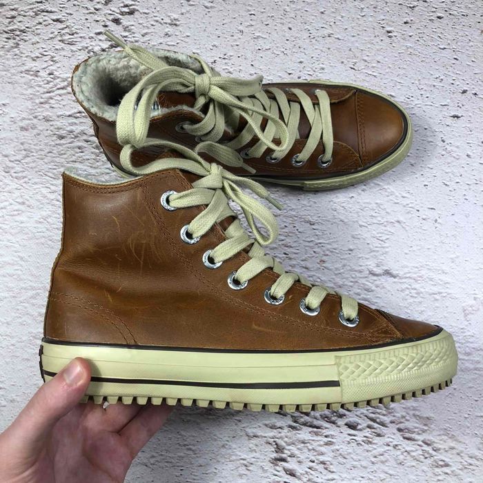 шкіра високі утеплені кеди Converse hi Mid оригінал зимові