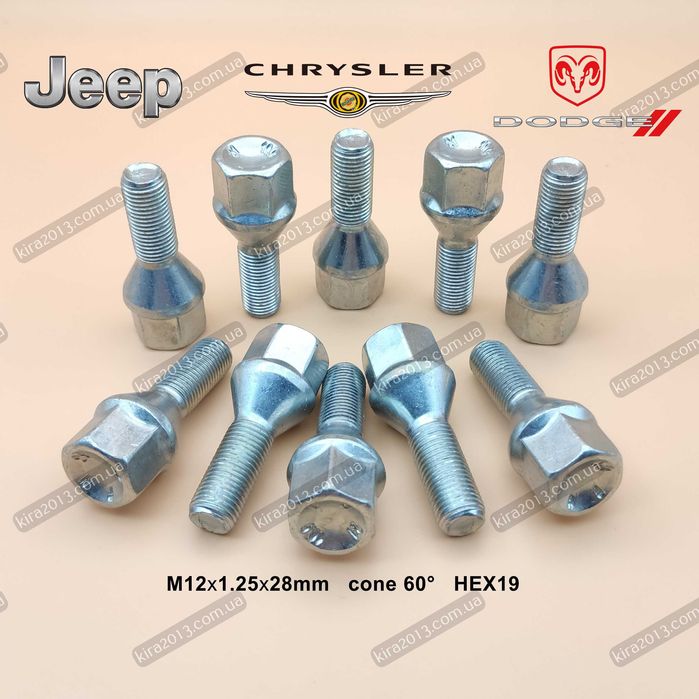 Чёрные колёсные болты Джип М12х1,25 Болты Jeep Renegade Jeep Cherokee