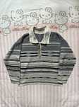 Biało-granatowy wzorzysty sweter z kołnierzykiem L/XL 42/44