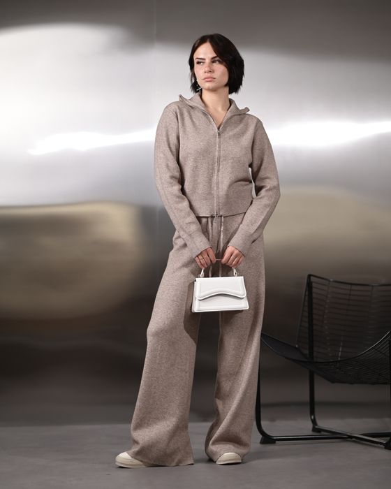 коплект вʼязаний жіночий кофта штани беж/трикотажный костюм зима