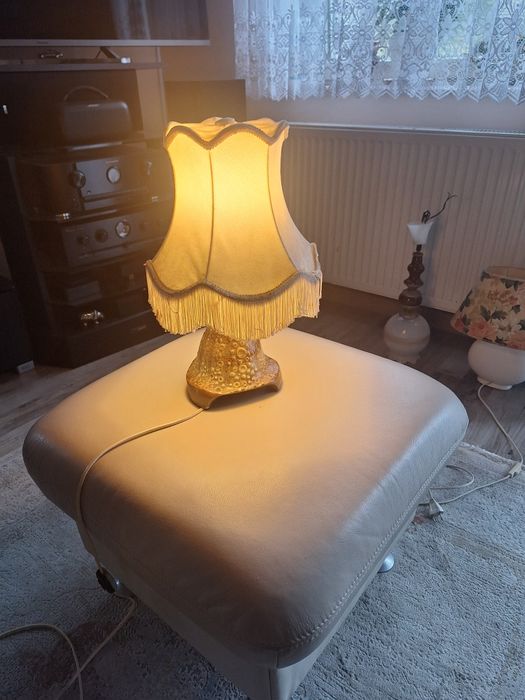 Lampa stołowa, nocna z abażur, PRL