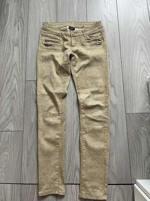 Proste Spodnie w cętki beżowe brązowe 38