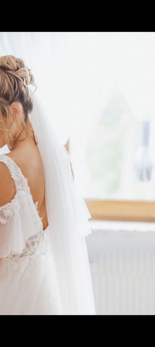 Długi welon ślubny ivory/śmietanka bez zdobień