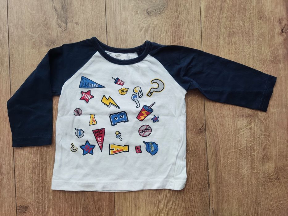 Bluzka na długi rękaw dla chłopca rozmiar 74 bialo-granatowa 6-9 m-cy