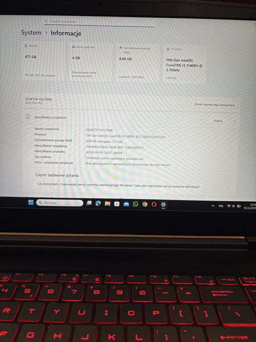 MSI GF63 i5-11400H/8GB/512