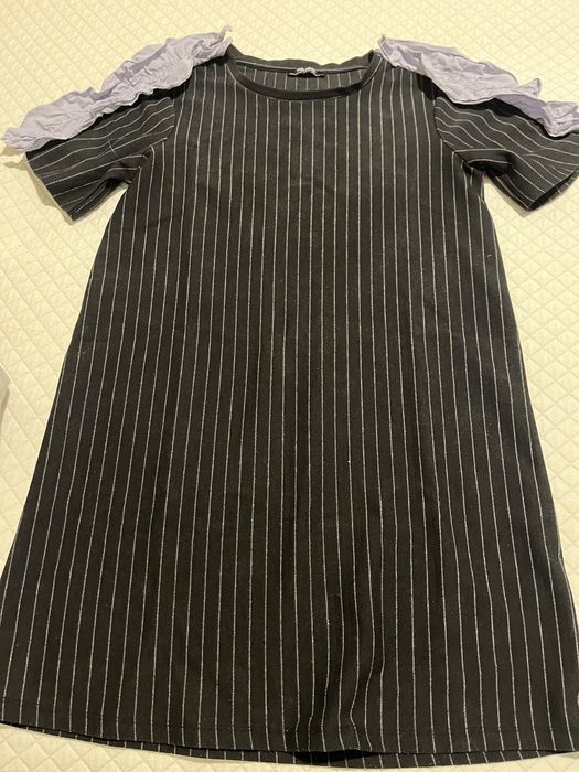 Vestido meia estacao zara cinzento as riscas, tamanho acima do joelho