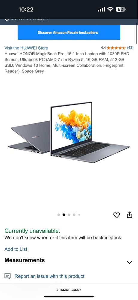 Portatil MagicBook Honor 15.6 16 GB RAM,512GB, AMD R5 4600H