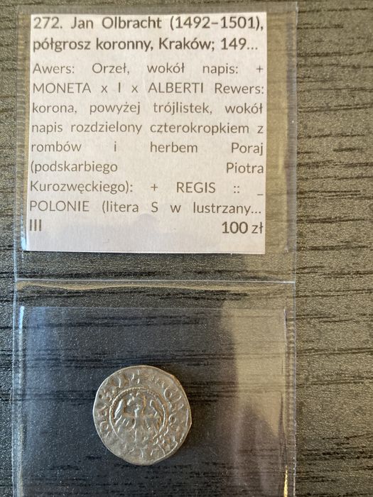 Polskie monety Jan Olbracht półgrosz