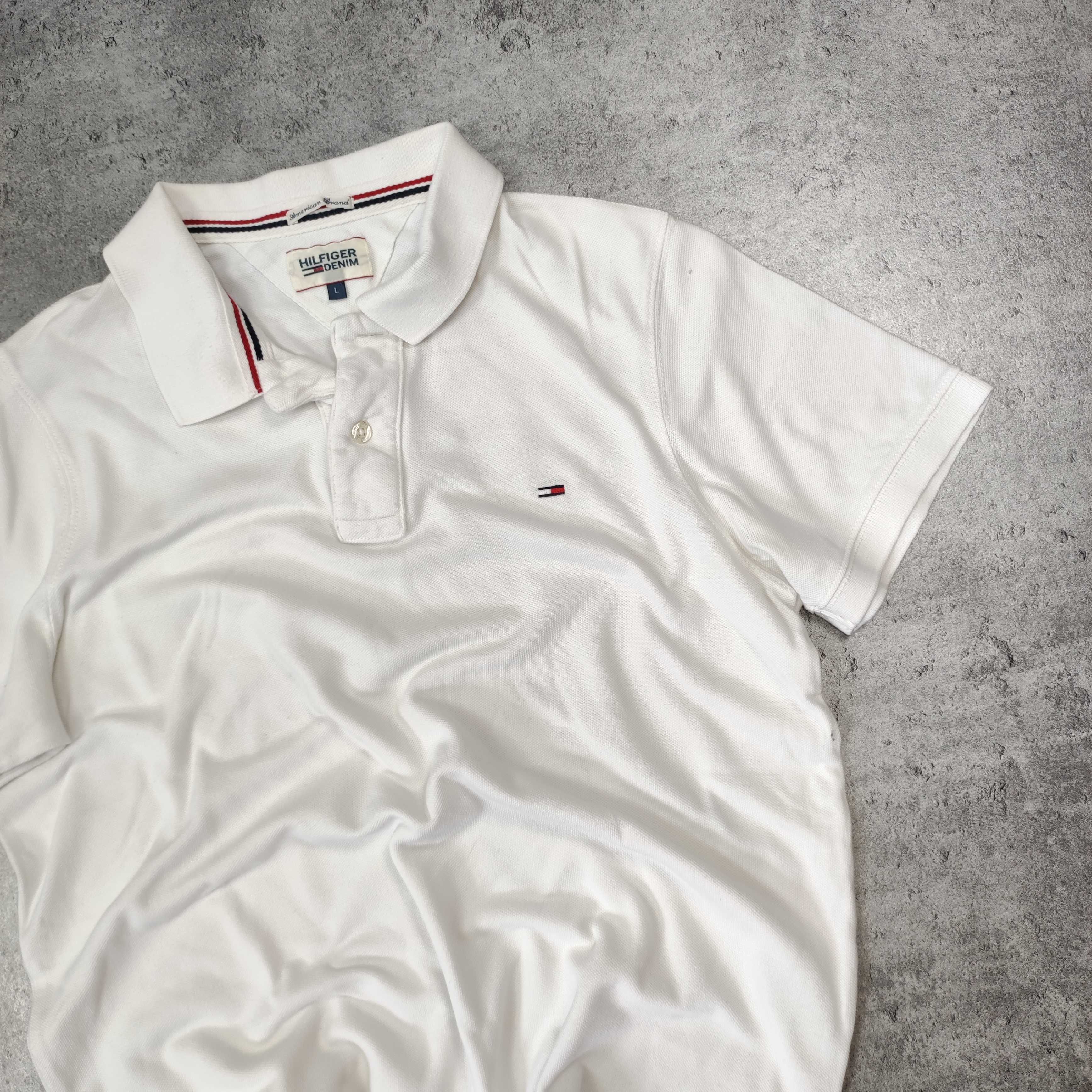 MĘSKA Koszulka Polo PREMIUM Biała Bawełna Tommy Hilfiger Denim Haft
