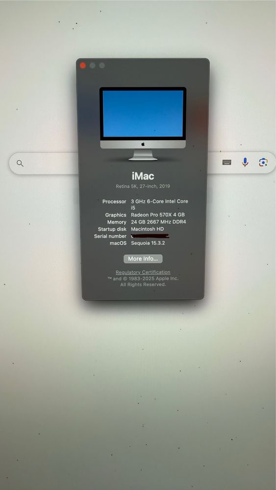 iMac Retina 5K, 27” 2019 6-Core 24GB memória