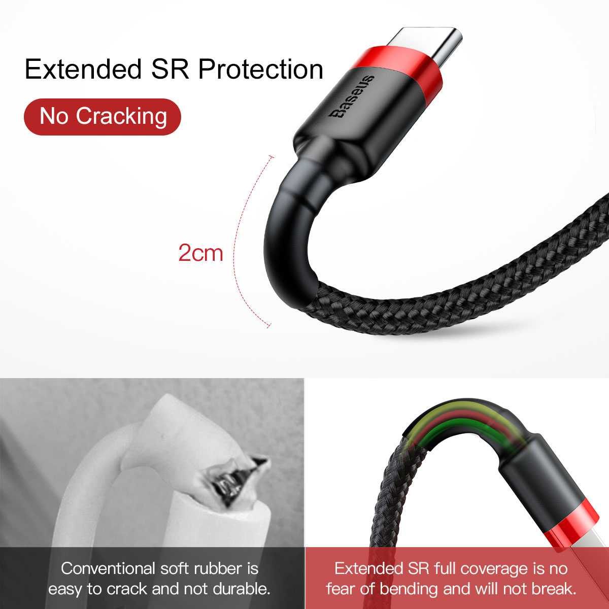 Kabel USB Typ C Baseus Cafule 2m 2A kolor: czarny