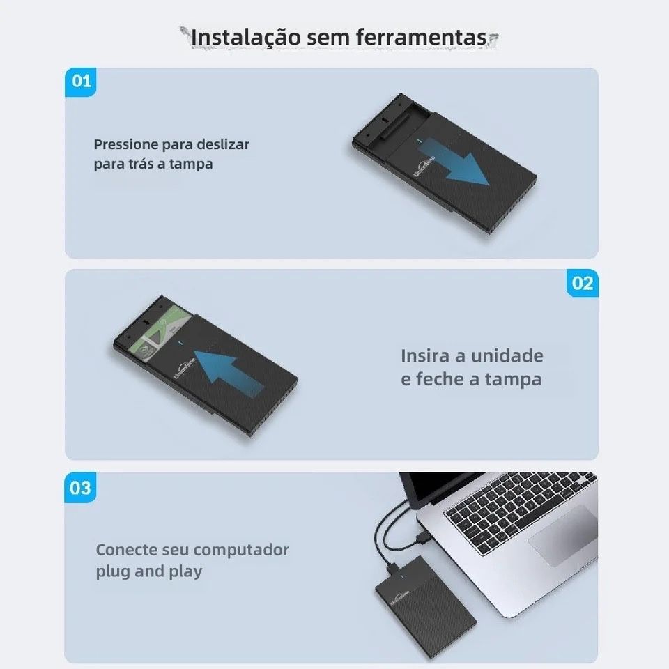 Caixa HDD, Porta Serial, SATA, SSD, Suporte 6TB Box, 2.5 "