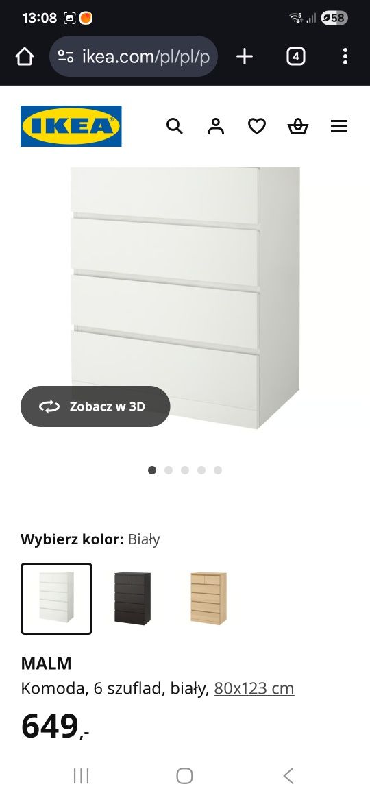 Rezerwacja: Biała Komoda malm ikea 6 szuflad